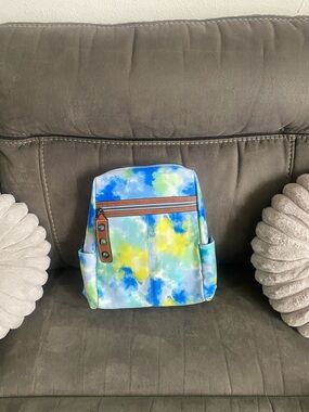 Watercolor Cloud Print Mini Backpack - Blue Yellow Green NWT